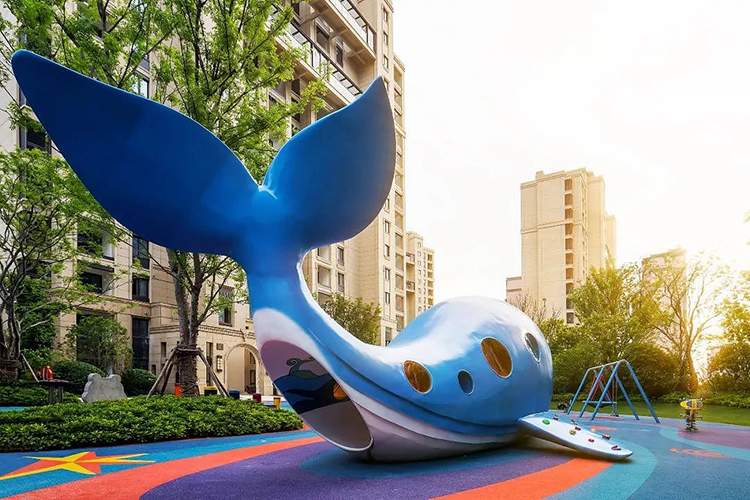 休閑廣場不銹鋼鯨魚游樂設施雕塑造型