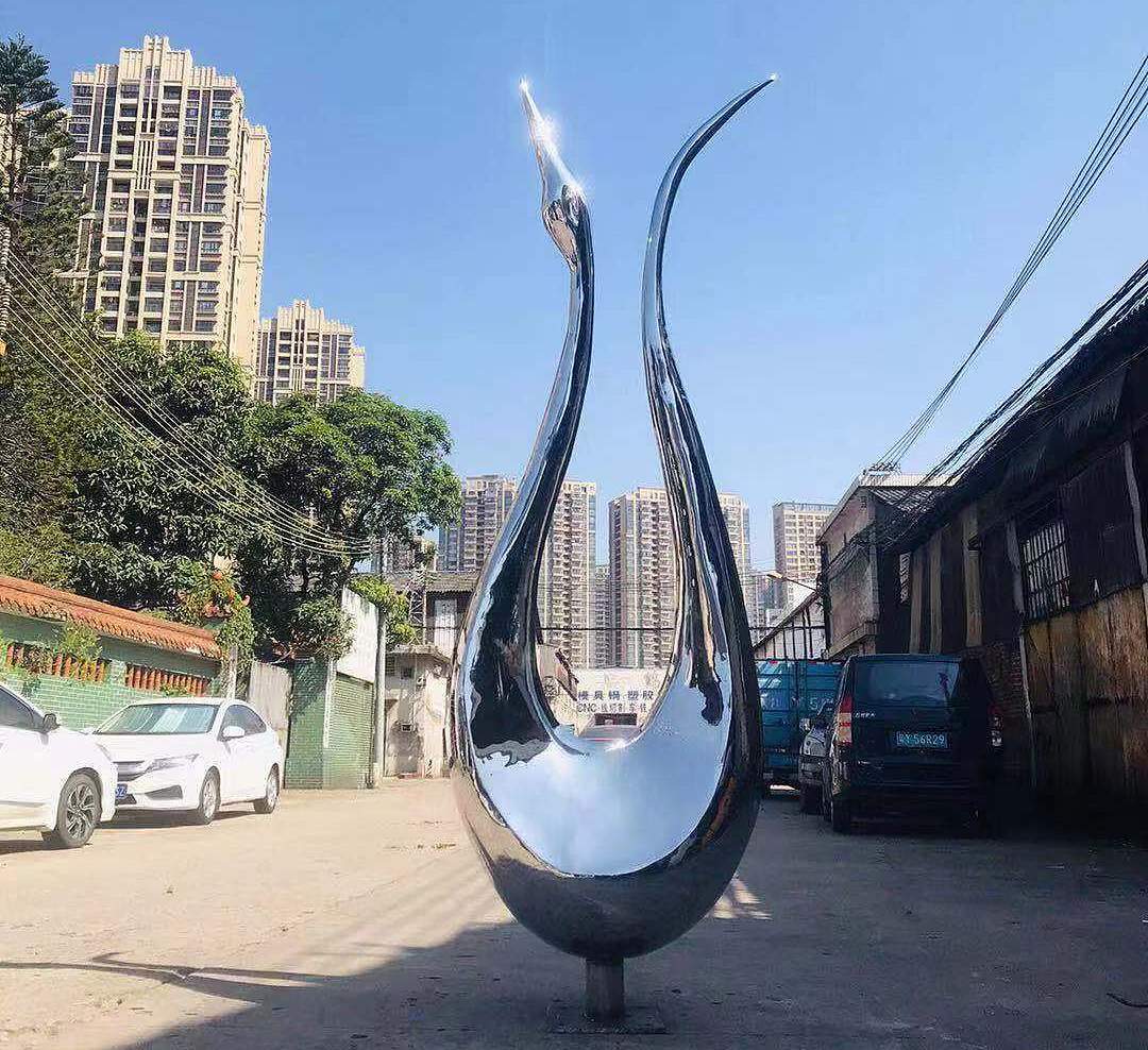抽象鏡面不銹鋼天鵝雕塑造型