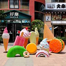 玻璃鋼冰淇淋雕塑仿真雪糕筒甜甜圈漢堡擺件甜品店商業街