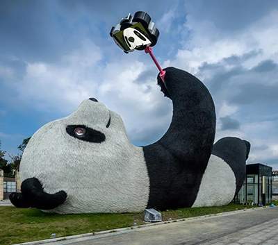 萌萌噠的廣場動物雕塑熊貓雕塑造型
